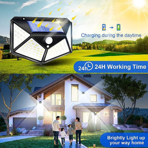 100 LED Solar Wall Motion Sensor Outdoor Light